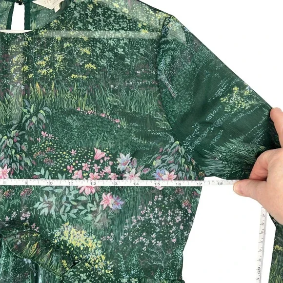 Ted Baker Verdant Garden Floral Print Sheer Long Sleeve Ruffle Mini Dress